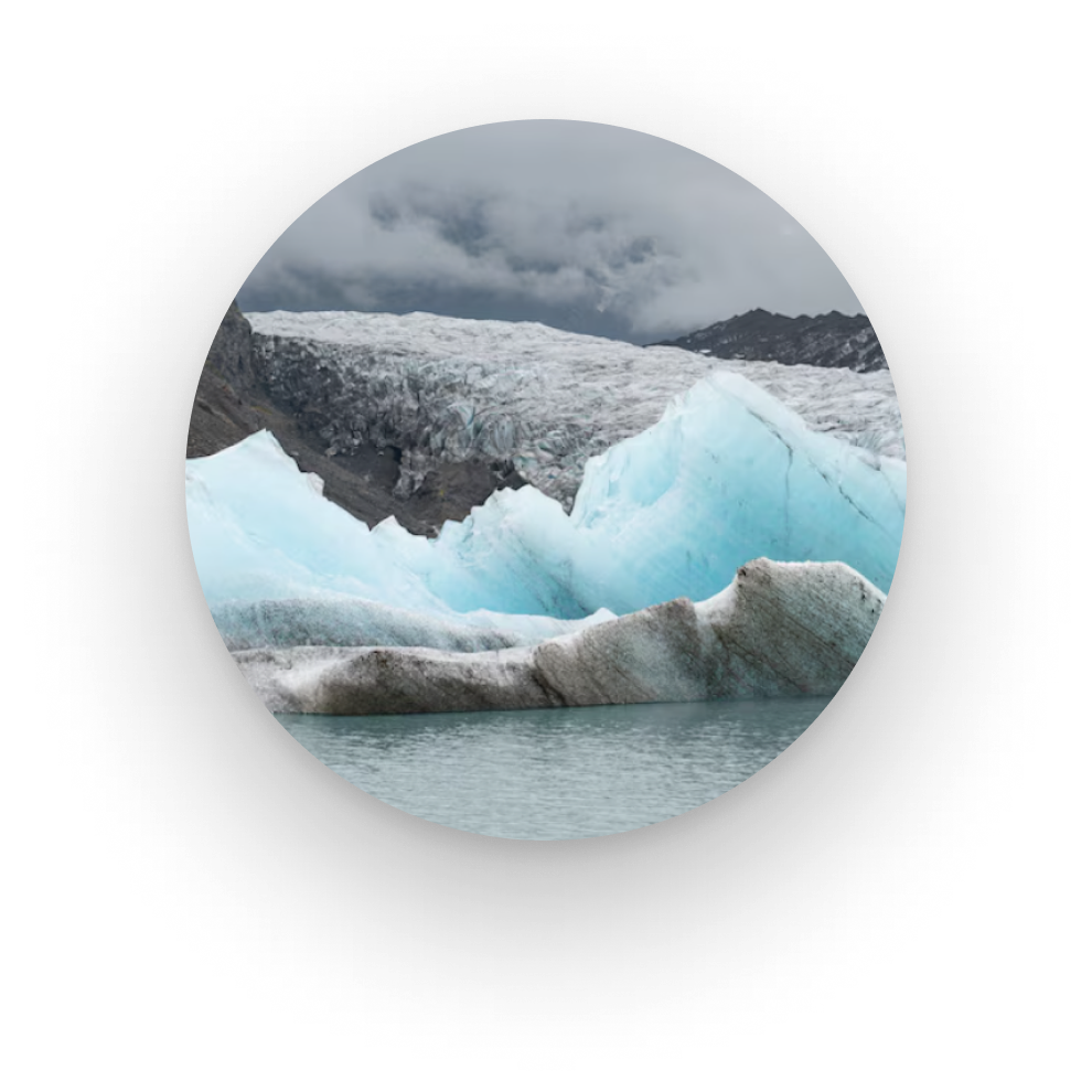 Melting glacier ice on a mountainous landscape